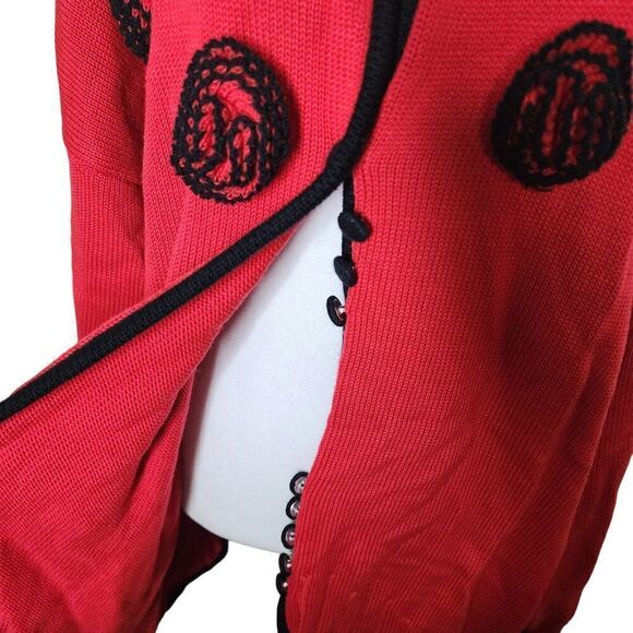 Vintage 80s Cardigan Chunky Sweater Crocheted Rose Womens Plus Size 26 Red - Picture 4 of 11